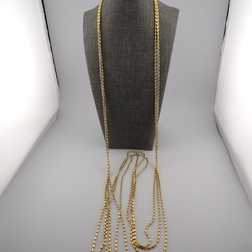 Vintage Joan Rivers 60" Long Triple Strand Gold Tone Chain Necklace